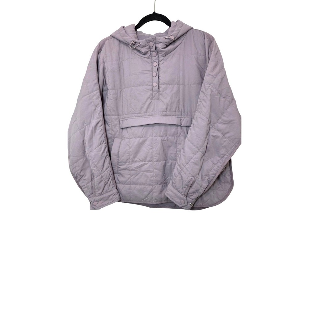 Quilted Hooded Pullover Jacket Button-Front Closure &‎ Kangaroo Pocket Lavender